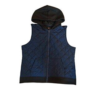 Style & Co. Sport Womens Quilted Hooded Vest XL Navy & Black Polyester Blend